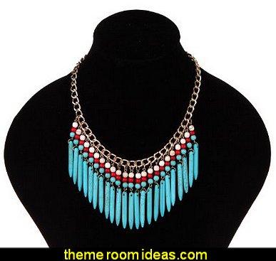Bohemia Turquoise Spike Tassel Fringe Bib Statement Choker Deluxe Gold Chain Necklace Bohemia Turquoise Spike Tassel Fringe Bib Statement Choker Deluxe Gold Chain Necklace