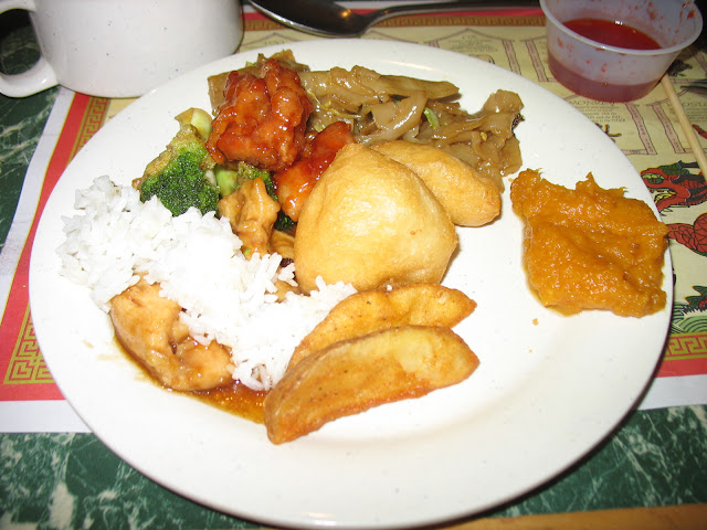 Sweet and Sour Chicken and Lo Mein at Hudson Buffet
