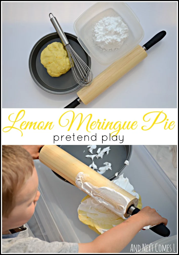 Messy sensory play for kids with lemon scented play dough from And Next Comes L
