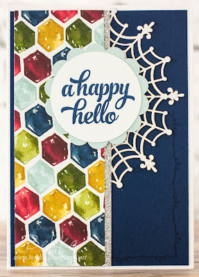 Happy Hello Card with a fun use of the reverse of the Spider Web Doilies from Stampin' Up! UK