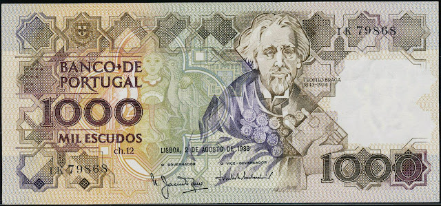 Portugal Banknotes 1000 Escudos banknote 1983 Teófilo Braga
