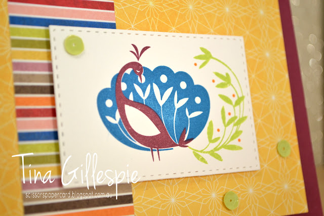 scissorspapercard, Stampin' Up!, Sale-A-Bration, Beautiful Peacock, Birthday Memories DSP