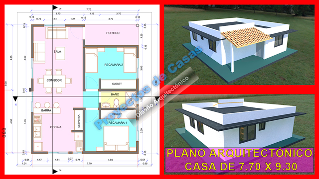 Plano Arquitectonico De Casa Habitacion De Un Piso De 7 70 X 9 30 Proyectos De Casas