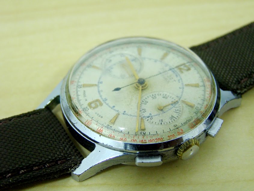 wristwatch: VINTAGE AUTHENTIC POLJOT STRELA 3017 CHRONOGRAPH GENTS WATCH
