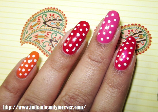 Very simple Colorful Nail Art with white dots :DIY - Indian Beauty Forever