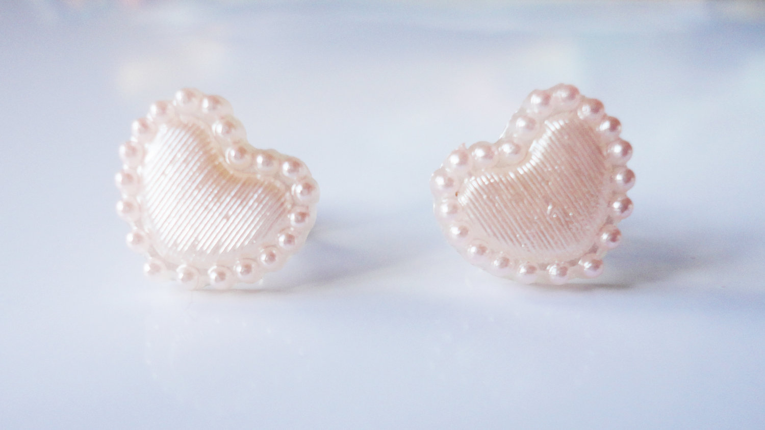 Kawaii Cutie Blog Cute Pearlised Pink Heart Stud Earrings Fairy Kei Kawaii