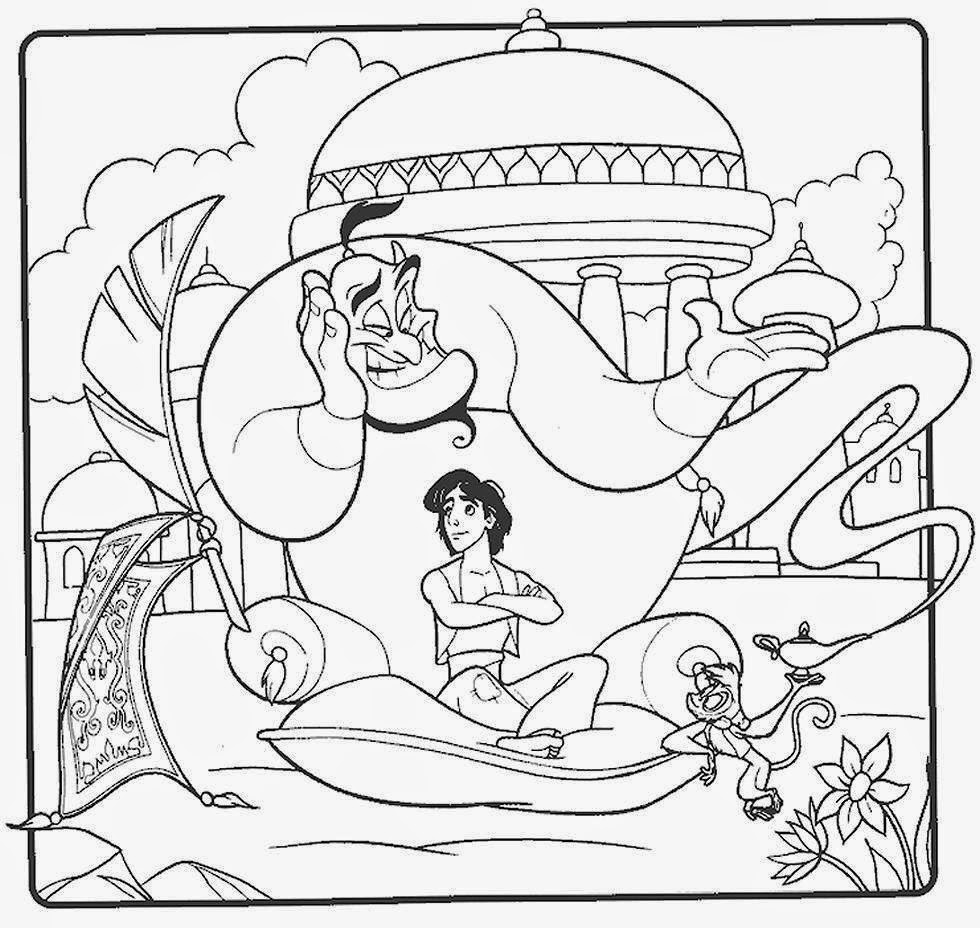 Cuentos infantiles Aladdin y Jasmine para colorear. Dibujos para imprimir.