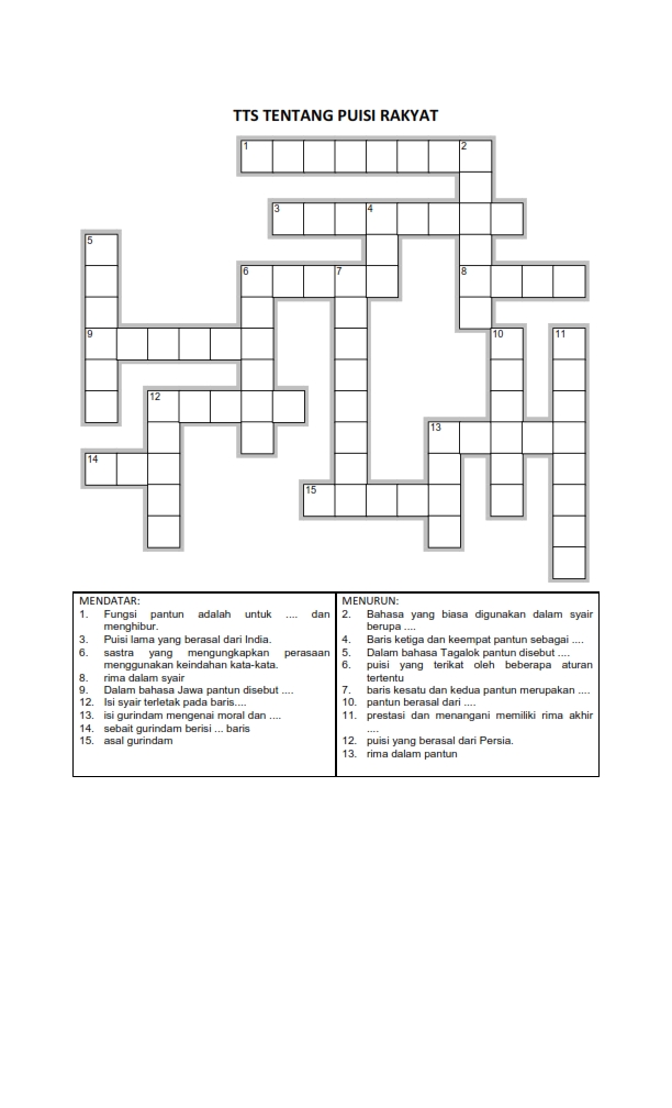 Teka Teki Silang Puisi Rakyat Selalu Belajar
