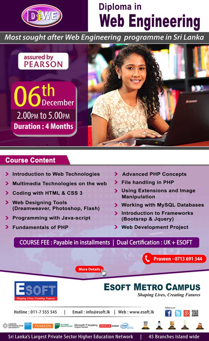 eBusiness and related areas such as eGovernance and eLearning have lead to a demand for qualified web applications developers who are able to develop rich solutions using a multitude of tools and technologies. DIWE will expose the students to a practical environment of web applications engineering allowing them to master the critical technologies. Ideal for those looking for a career in web engineering and also for those that are looking for a revenue earner for self employment