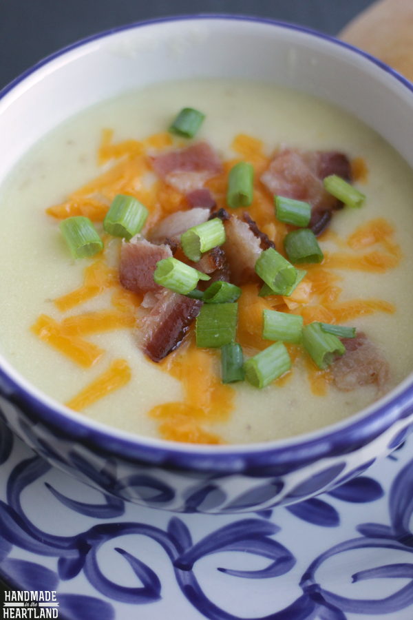 Try your own garnishes for this loaded baked potato soup recipe.