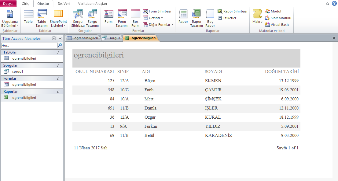 Veritabanı Yönetimi: Veritabanı Örneği