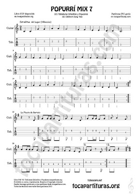  Popurrí Mix 7 Tablatura y Partitura de Guitarra Campanitas del Lugar Dominó La Flauta de Bartolo Sinfonía Nº 7 Beethoven Popurrí Mix 7 Tablature Sheet Music for Guitar Music Score Tabs