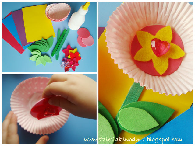 kwiatek z papilotek do mufinek na dzień babci, laurka dla babci kwiatek z papilotek do mufinek na dzień babci, laurka dla babci