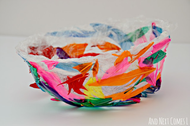 DIY feather bowl craft for kids