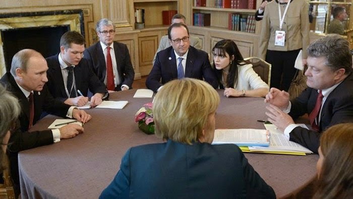 Vladimir Putin, Angela Merkel, Francois Hollande, Petro Porosenko, Minsk