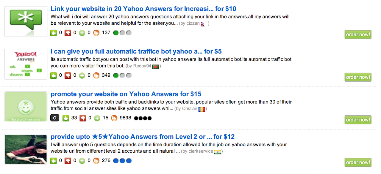 Yahoo Answers: acquistare link, spam e posizionamento