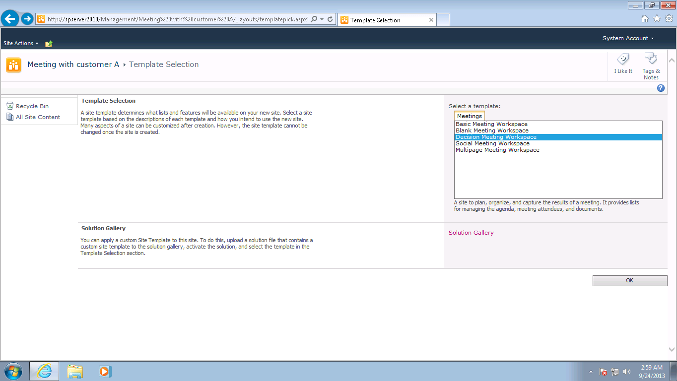 Sharepoint 2013 Meeting Workspace Template