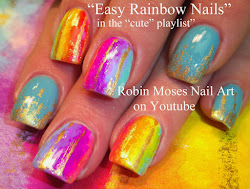 Robin Moses Nail Art: Splatter Paint Nail Art Technique with Blue Stripes! Super fun ideas for