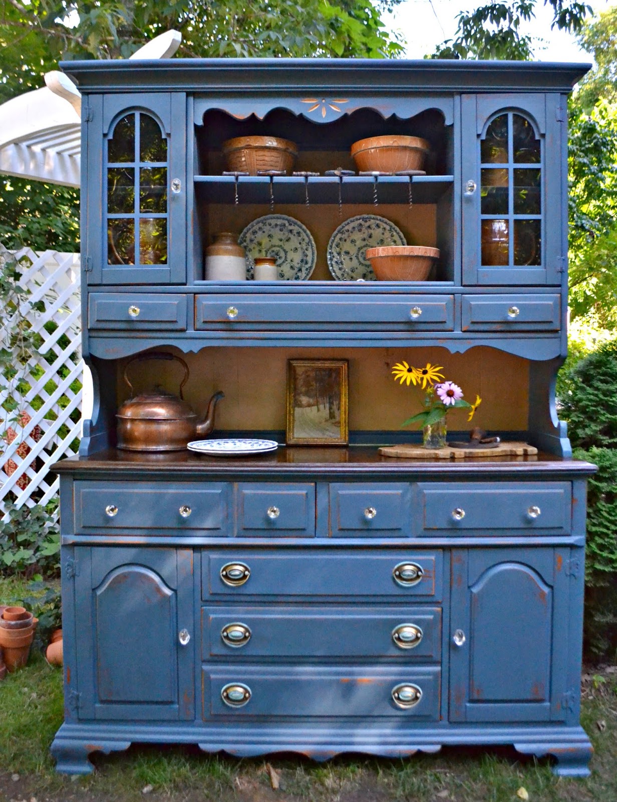 Heir and Space A Vintage Maple Hutch in Blue and Cream
