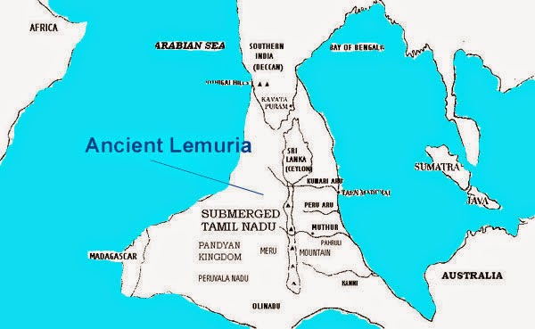 map of lemuria or Kumari kandam in Indian ocean