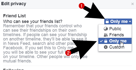friends list hide on facebook