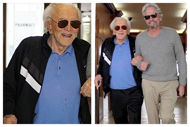Old Age but High Spirit Michael Douglas in Wayfarer Glasses and His Father in Aviator Glasses