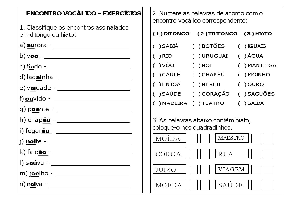 Definição De Encontro Vocalico E Exemplos Para O 3 Ano