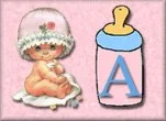 Alfabeto de nena con biberón.