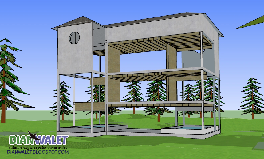 Desain Gedung Walet RBW 4X7 3 Lantai dan 2 Rumah Monyet 