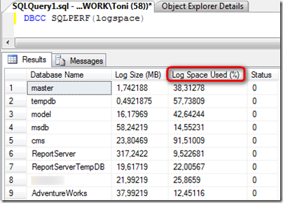 transaction sql log according database already example cms space use