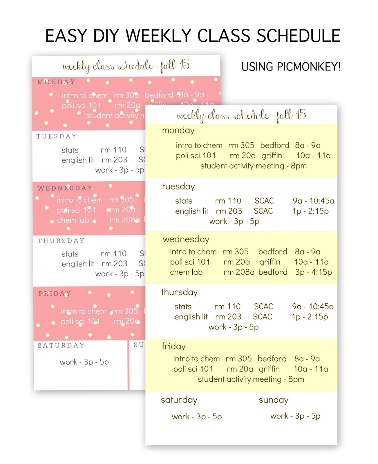 Five sixteenths blog make it monday diy school schedule using picmonkey