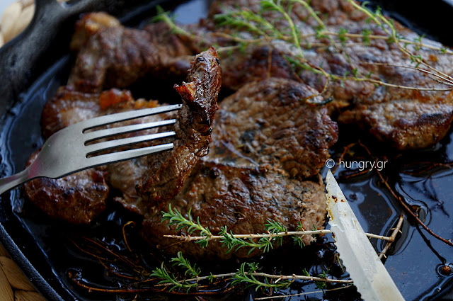 Steak in Cast Iron with Black Salt