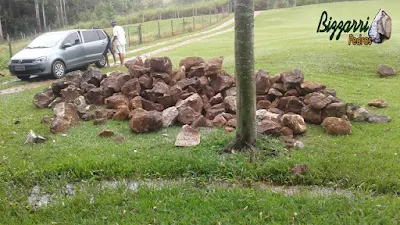 Pedra moledo bege escuro sendo pedra moledo de tamanho variado de 10 a 50 cm, sendo um caminhão toco de pedra com aproximadamente 8 toneladas.