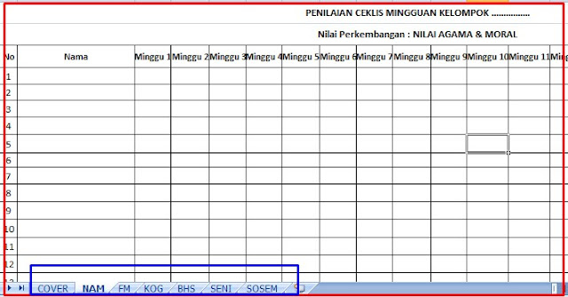 Format Penilaian Ceklist Mingguan Paud Tahun Pelajaran 2018