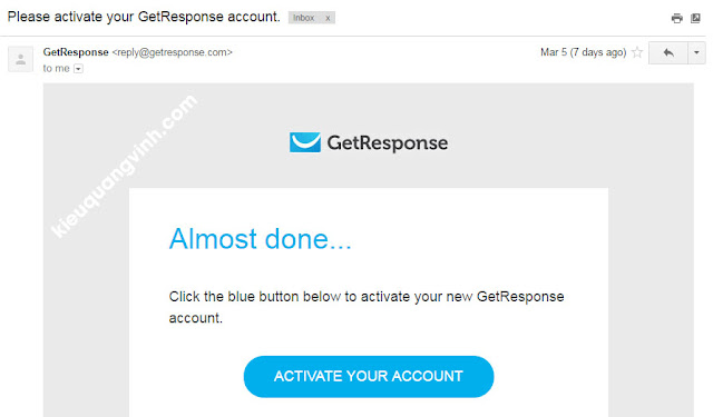 Email kích hoạt tài khoản GetResponse