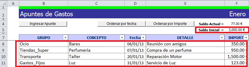 hoja de excel para control de gastos personales