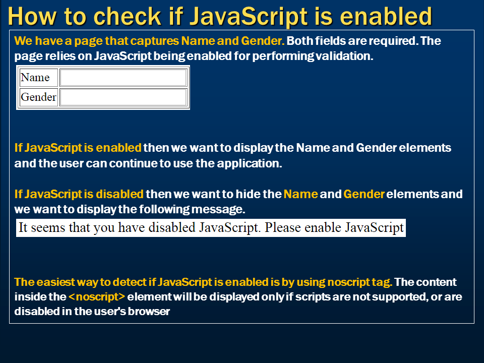 Sql server, .net and c# video tutorial: How to check if JavaScript is ...