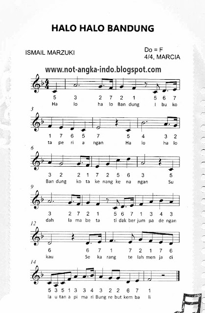 Not Angka Lagu Halo Halo Bandung | NOT ANGKA LAGU DAN CHORD / KUNCI