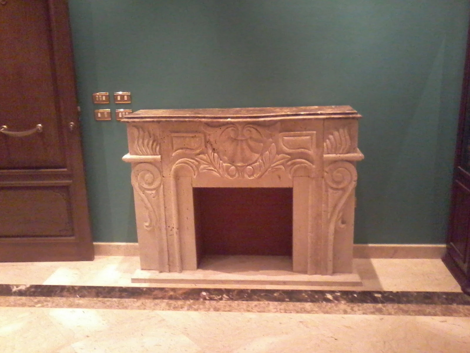 travertine fireplace