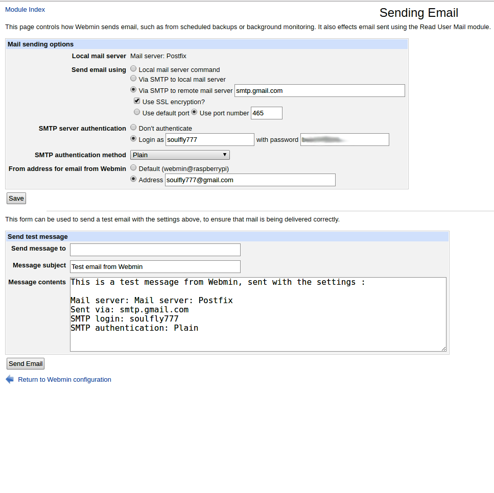 Сервер gmail com. SMTP Port 465. Email Module.