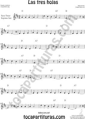 Soprano Sax y Saxo Tenor Partitura de Las Tres Hojas Sheet Music for Soprano Sax and Tenor Saxophone Music Scores