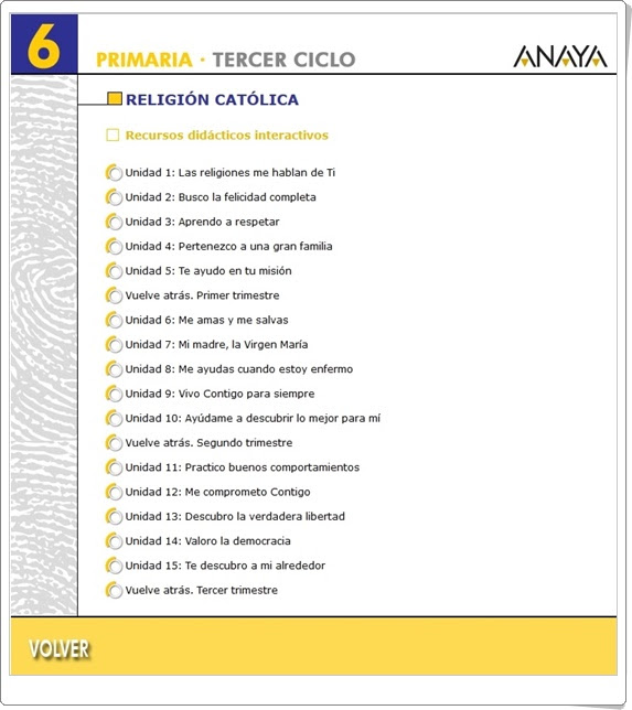 "Recursos Didácticos Interactivos Anaya. Religión de 6º de Primaria" (Deja huella)