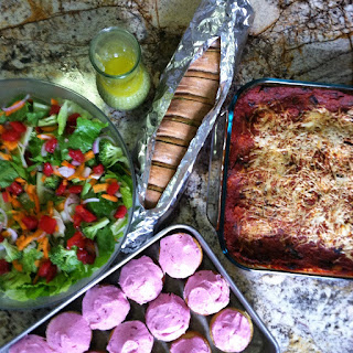 Vegetarian Lasagna with Lettuce Salad, Creamy Italian Dressing, Garlic Scape Bread and Hot Milk Cupcakes - FoyUpdate
