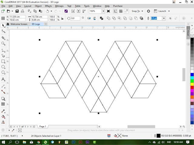 Langkah 5 Membuat Logo 3 Dimensi Dengan CorelDraw bentuk Huruf M