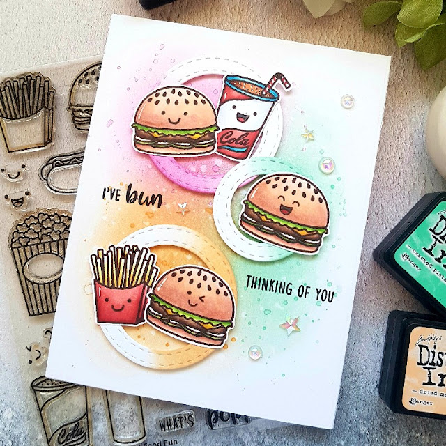 Sunny Studio Stamps: Fast Food Fun and Beach Babies Cards by Rowena Miniaci