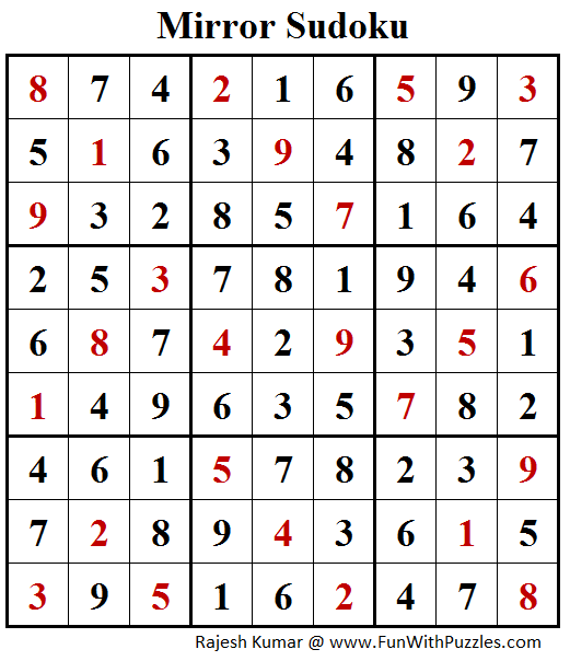 Mirror Sudoku (Fun With Sudoku #175) Answer