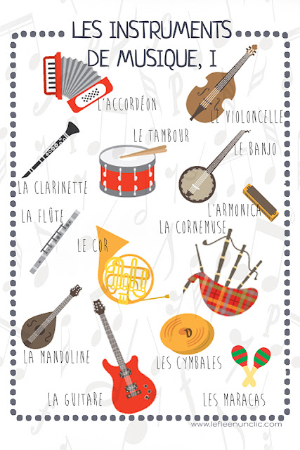 les instruments de musique, vocabulaire, infographie, FLE, le FLE en un 'clic'