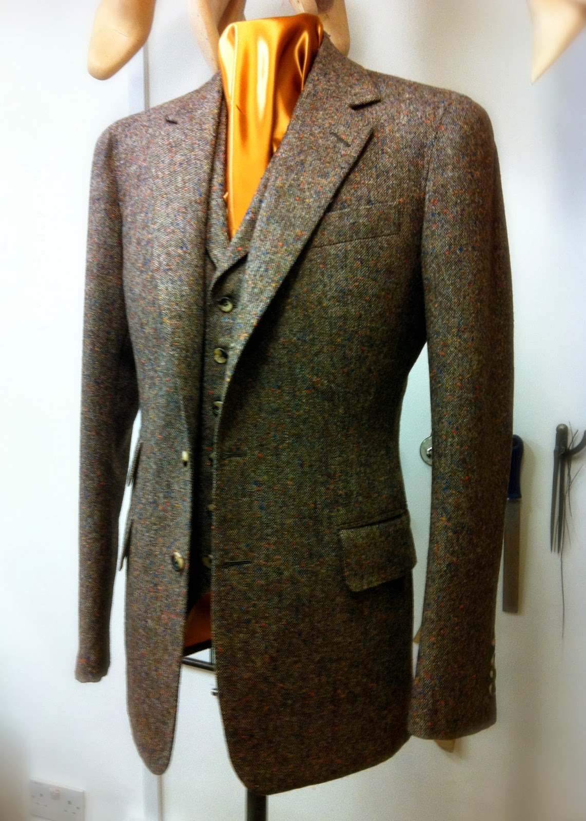 DAVIDE TAUB: Mid-Grey Herringbone Flannel DB 2-Piece Suit w/. High ...