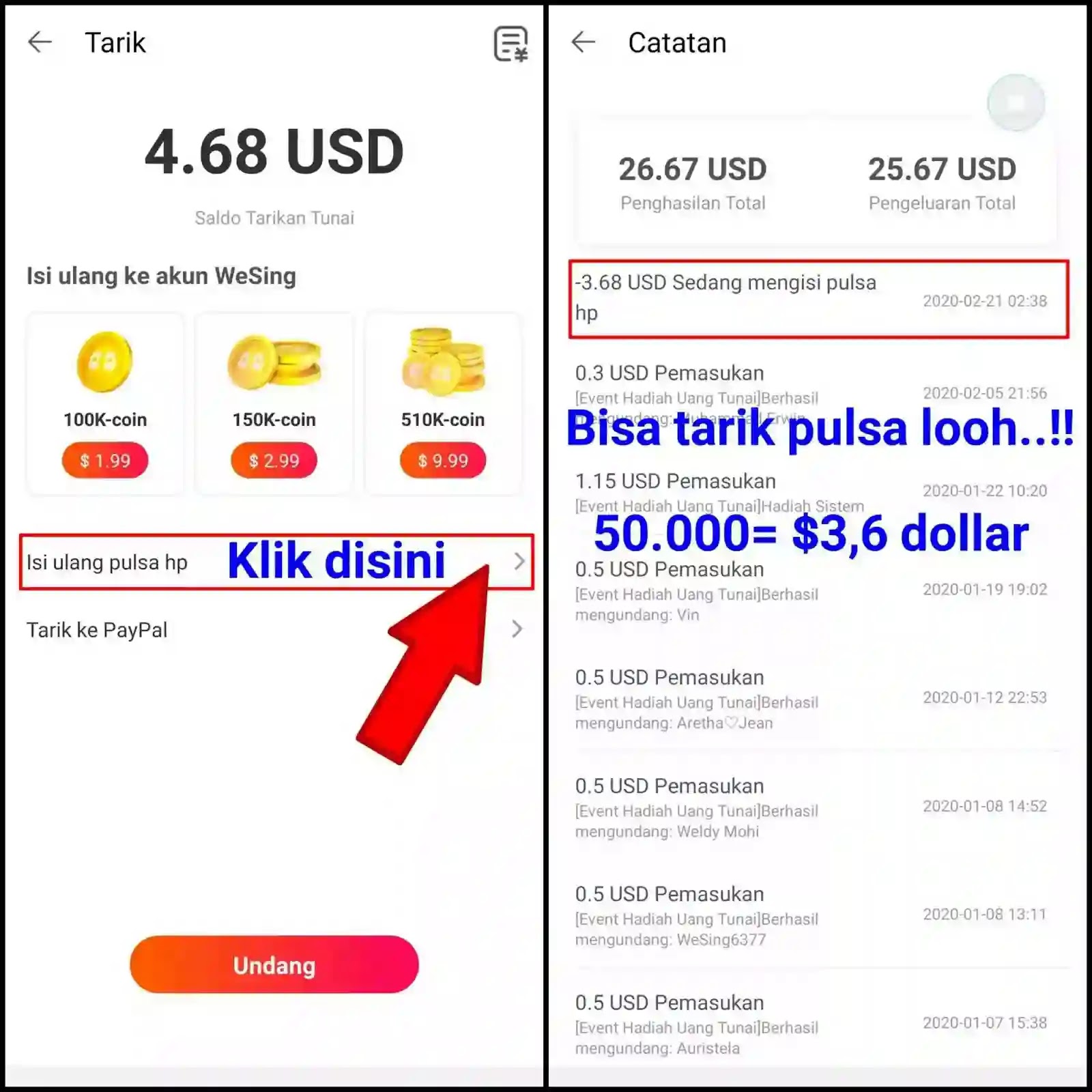 wesing apk penghasil dollar dan pulsa