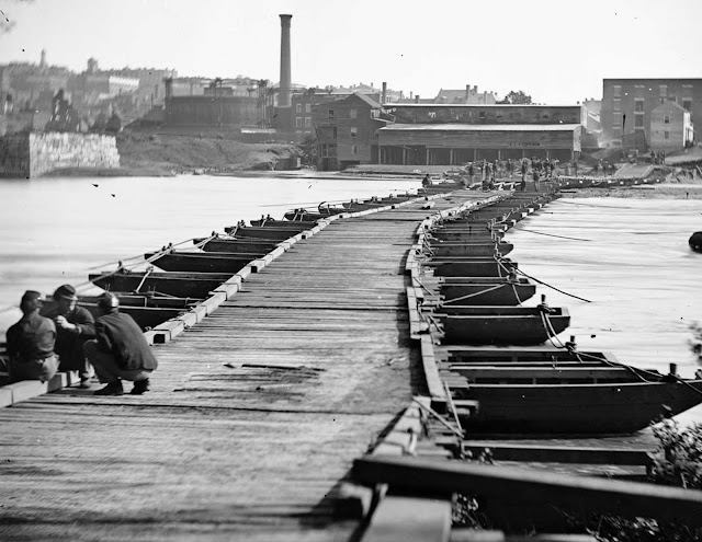 A Pontoon bridge near Petersburg, Virginia, in April of 1865.